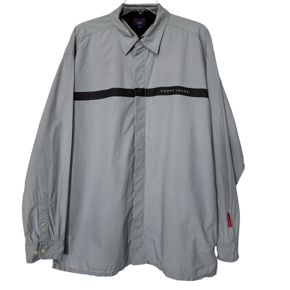 Tommy Jeans Gray Button Shirt Jacket Men’s XL Spellout Macau - Picture 1 of 6